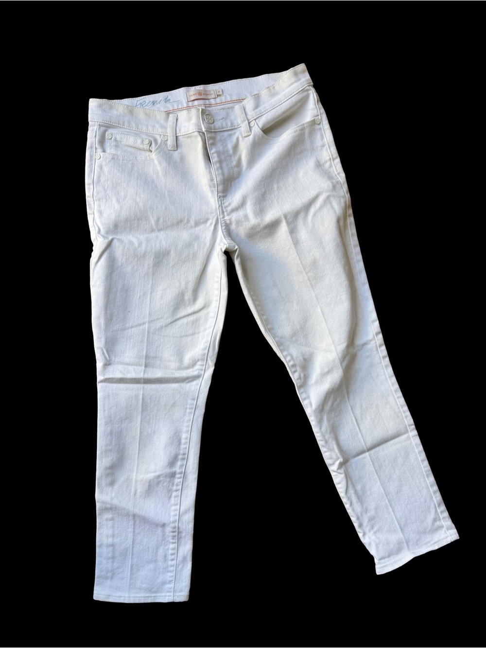 Tory Burch White Jeans with Orange Logo Detail